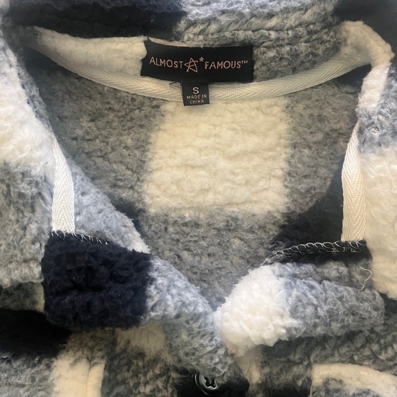 Almost Famous Black and White Sherpa Fleece Plaid Jacket - Picture 2 of 3